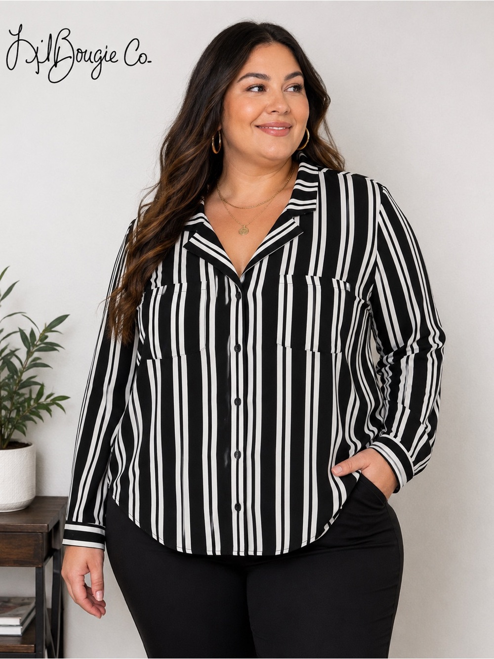 Forever 21 Black & White Striped Button Front Blouse | Size 3X | Like New